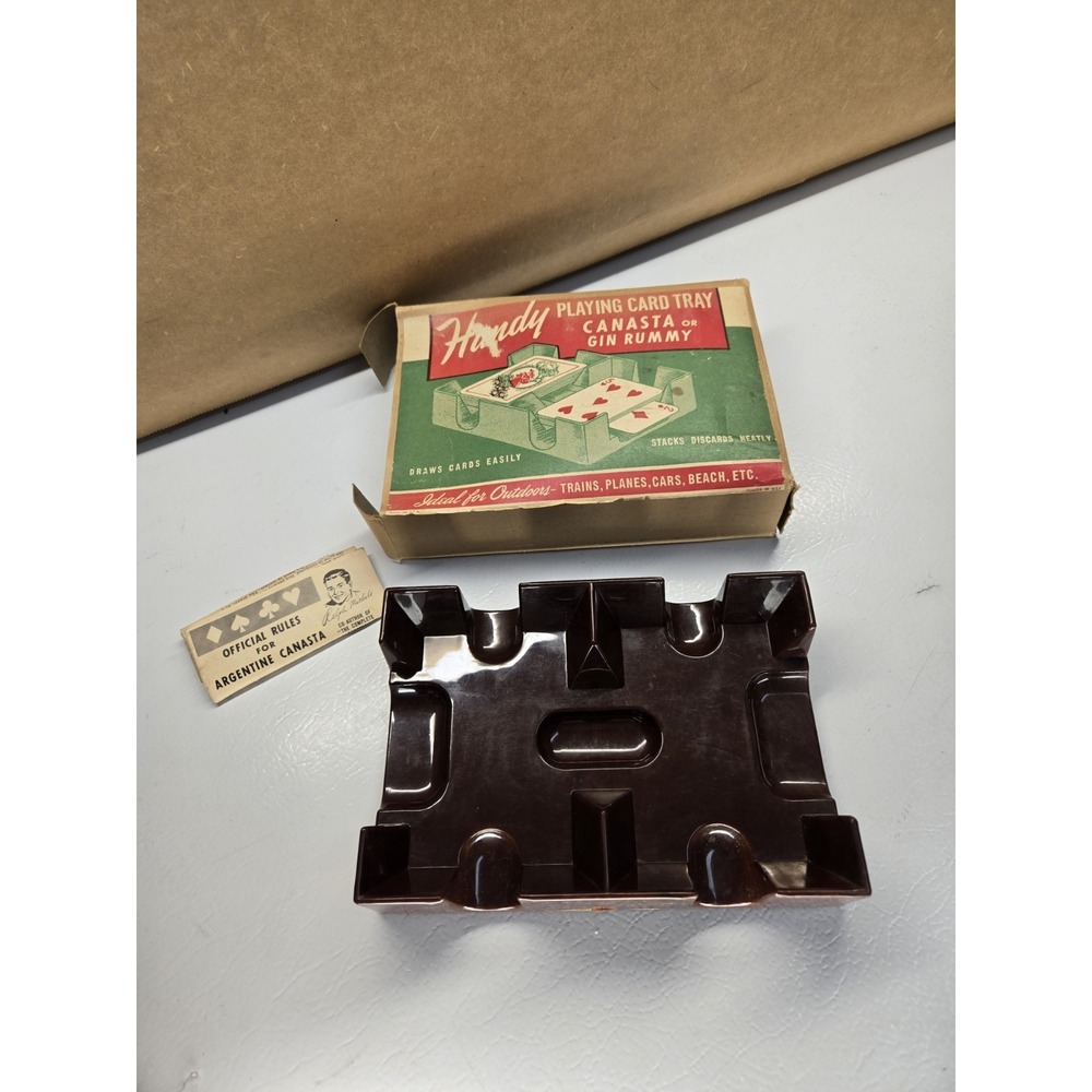 Vtg 1950 Handy Playing Card Tray Canasta Gin Rummy USA Made Brown